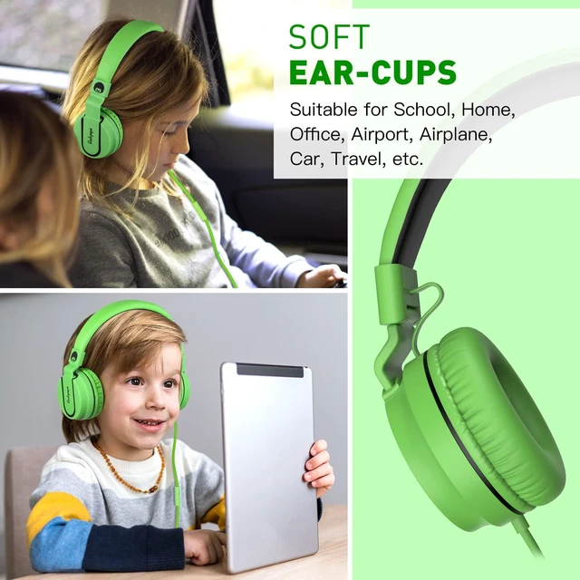Alt view image 7 of 7 - 950 Wired Headphones for Kids Girls Boys for School Classroom with Microphone, On-Ear Foldable Corded Headphones with Jack 3.5mm for Laptop Computer Tablet Chromebooks Black Green