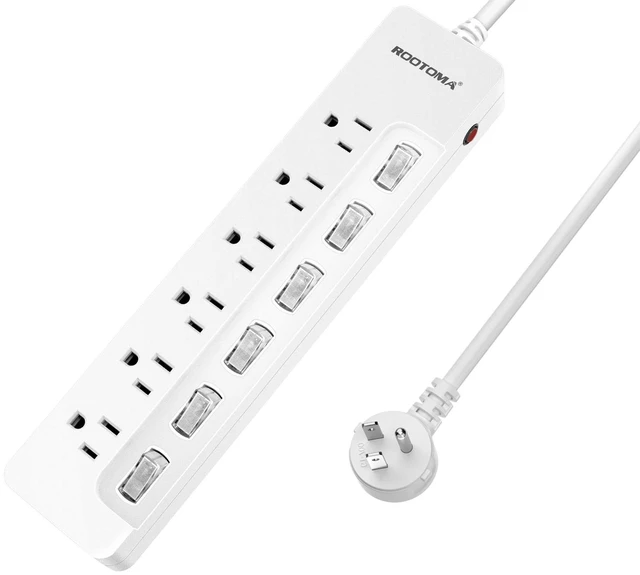 Main image of Power Strip Surge Protector with Individual Switches,6-Foot 14AWG Long Extension Cord 1875W/15A Wall Mount for Office Dorm Home Theatre (6outlets-6ft)
