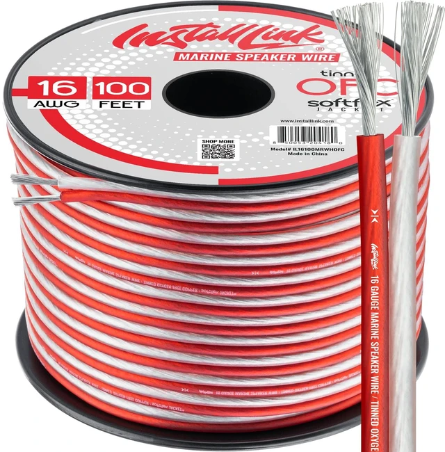 Main image of 16 AWG Gauge (Tinned OFC) Marine Speaker Wire (100 Feet) 16/2 Tinned Oxygen Free Copper Speaker Cable, 2-Conductor, for Boat, Watercraft, RV, Off-Road, Car Audio Amp or Home Theater