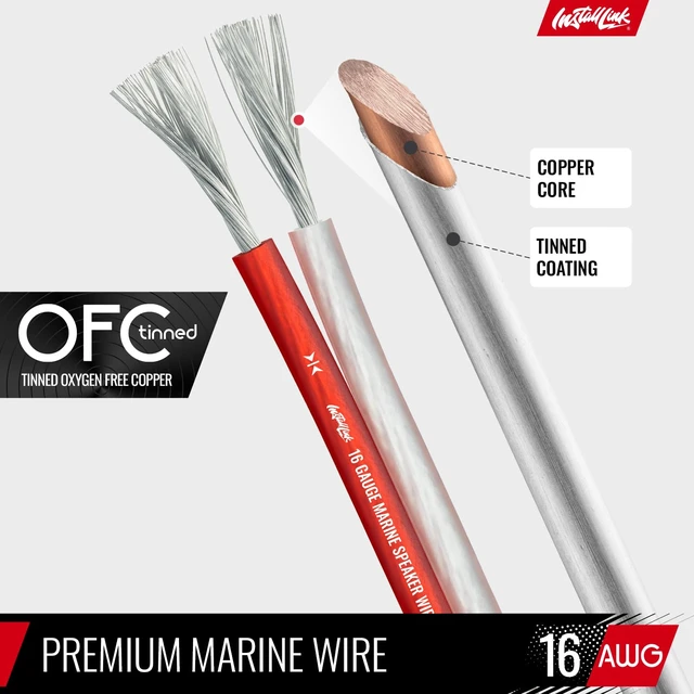 Alt view image 7 of 7 - 16 AWG Gauge (Tinned OFC) Marine Speaker Wire (100 Feet) 16/2 Tinned Oxygen Free Copper Speaker Cable, 2-Conductor, for Boat, Watercraft, RV, Off-Road, Car Audio Amp or Home Theater