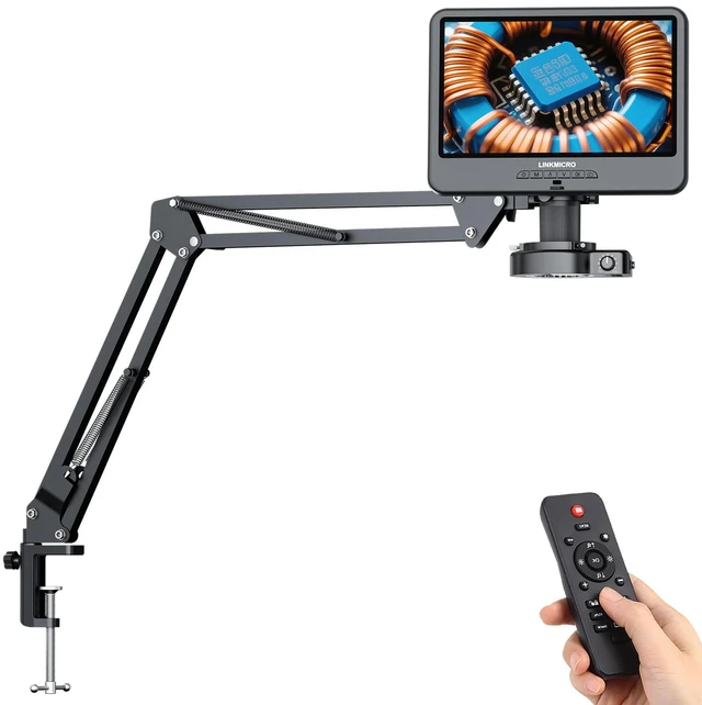 Main image of LM109A 10.1" Digital Microscope, Flexible Arm Stand with C-Clamp 56 LED Ring Lights, 1080P Full View Silver Coins Magnifier for Adults, 260X Soldering Microscope for Electronics, PC View