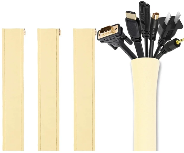 Main image of 4 Pack Cable Management Sleeve, 19-20 Inches Cord Organizer System with Zipper for TV Computer Office Home Entertainment, Flexible Cable Sleeve Wrap Cover Wire Hider System -Beige