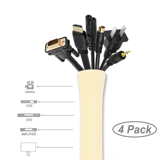 Alt view image 2 of 6 - 4 Pack Cable Management Sleeve, 19-20 Inches Cord Organizer System with Zipper for TV Computer Office Home Entertainment, Flexible Cable Sleeve Wrap Cover Wire Hider System -Beige