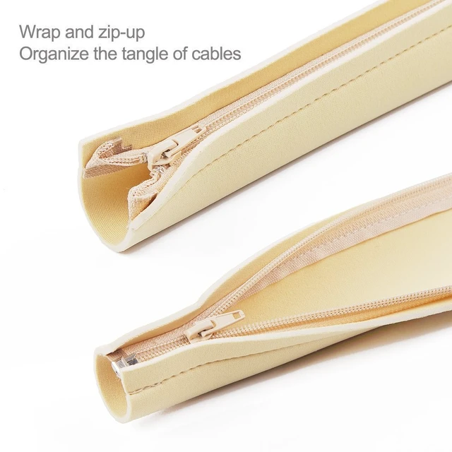 Alt view image 3 of 6 - 4 Pack Cable Management Sleeve, 19-20 Inches Cord Organizer System with Zipper for TV Computer Office Home Entertainment, Flexible Cable Sleeve Wrap Cover Wire Hider System -Beige