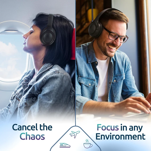 Alt view image 5 of 7 - Active Noise Cancelling Headphones, Bluetooth Over Ear, Hi-Fi Stereo,100H Playback Time, High-Resolution Audio, Water Resistant, Deep Bass, Memory Foam Ear Cups, Home, Office, Studio,Travel, Work, Gym