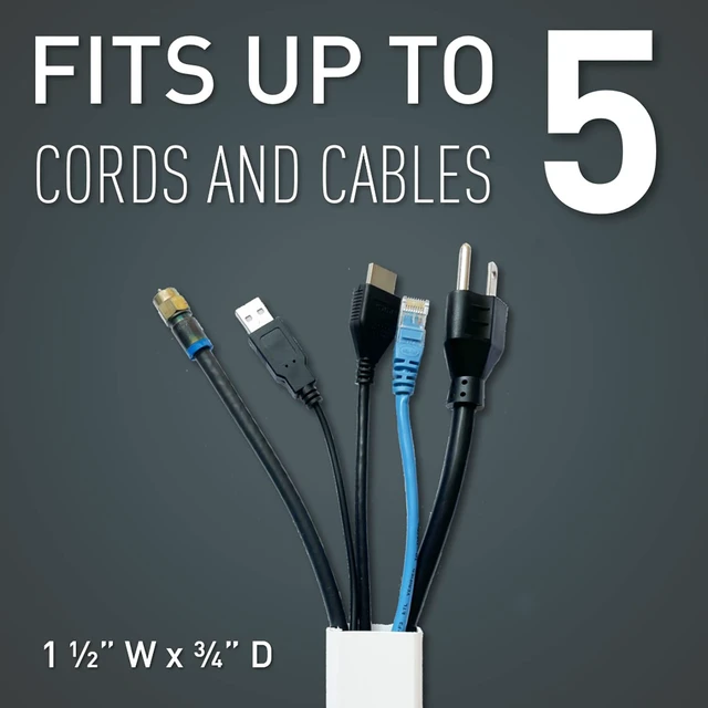 Alt view image 3 of 7 - Legrand C310 Cordmate III 10 Foot 11 Piece Cord Cover Kit, Organizer for Wall, Holds Up to 5 Cords or Cables, 45"L x 1.5"W, White (1 Pack)