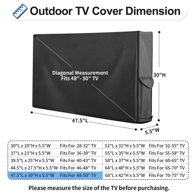 Alt view image 2 of 7 - Patio TV Cover with Bottom Cover for 48-50 In Flat Screen TV Waterproof & UV Resistant TV Screen Protector, Cover Size 47.5" L x 30" W x 5.5" H, Black