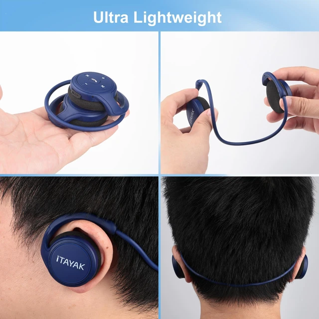 Alt view image 5 of 7 - Behind The Head Headphones, Wrap Around Head Small Bluetooth Headphones Lightweight Foldable Wireless Sports Sweatproof Headset with Microphone & Carrying Case