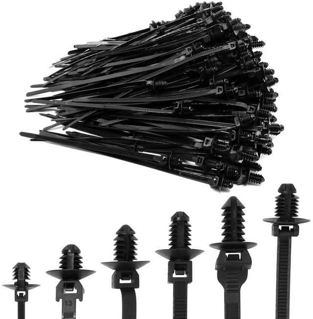Main image of 240 PCS Push Mount Zip Ties, Nylon Car Mount Wire Ties Snap in Cable Zip Ties, Black Push Mount Cable Ties Automotive Zip Ties Fastener Wire Harness Clips for Wire Tying (6-Types)