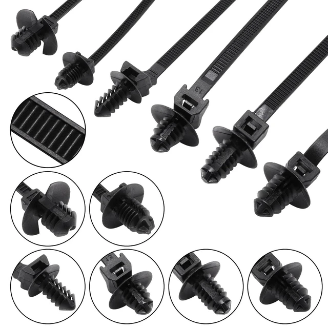 Alt view image 5 of 7 - 240 PCS Push Mount Zip Ties, Nylon Car Mount Wire Ties Snap in Cable Zip Ties, Black Push Mount Cable Ties Automotive Zip Ties Fastener Wire Harness Clips for Wire Tying (6-Types)