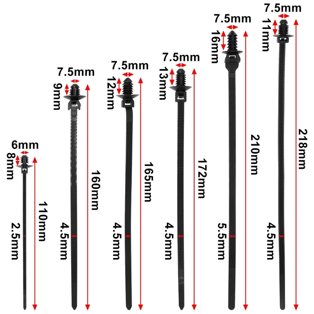 Alt view image 2 of 7 - 240 PCS Push Mount Zip Ties, Nylon Car Mount Wire Ties Snap in Cable Zip Ties, Black Push Mount Cable Ties Automotive Zip Ties Fastener Wire Harness Clips for Wire Tying (6-Types)
