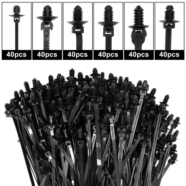 Alt view image 4 of 7 - 240 PCS Push Mount Zip Ties, Nylon Car Mount Wire Ties Snap in Cable Zip Ties, Black Push Mount Cable Ties Automotive Zip Ties Fastener Wire Harness Clips for Wire Tying (6-Types)