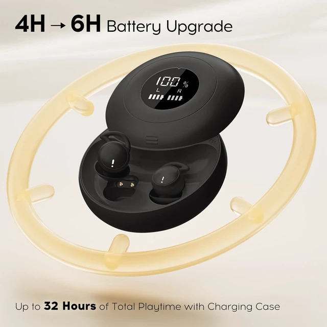 Alt view image 6 of 7 - Sleep Earbuds Bluetooth, Silicone Sleep Earbuds for Side Sleepers Noise Blocking Sleeping Headphones, Hidden Earbuds with LED Display for Small Ears, Sleep & Relax - Black