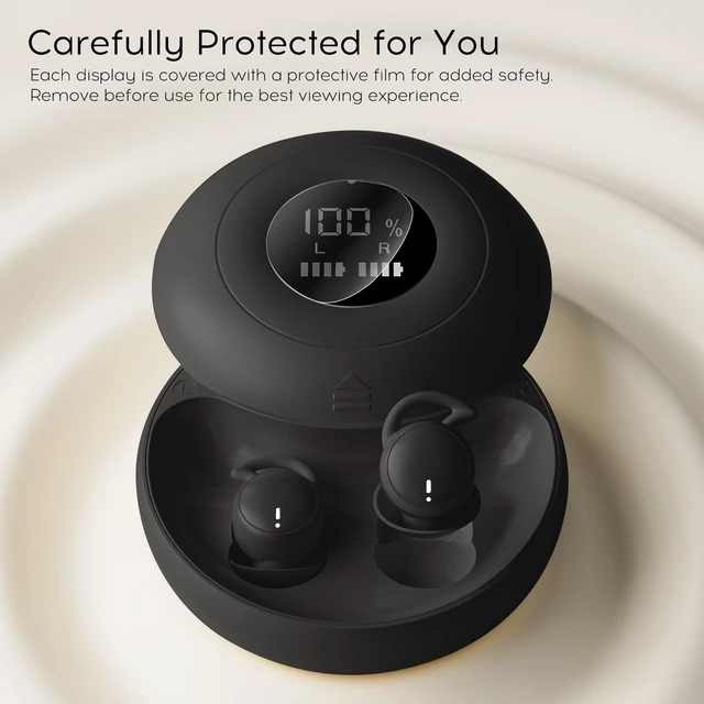 Alt view image 7 of 7 - Sleep Earbuds Bluetooth, Silicone Sleep Earbuds for Side Sleepers Noise Blocking Sleeping Headphones, Hidden Earbuds with LED Display for Small Ears, Sleep & Relax - Black