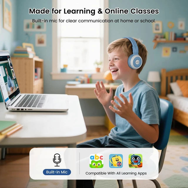 Alt view image 6 of 7 - Manyshare Wireless Headphones for Kids w/Mic, Audio Sharing JH714 Broadcast Audio to 100+ Headphones at Once. Wireless Kids Headphones with Mic for School, Travel, Tablets and Group Listening