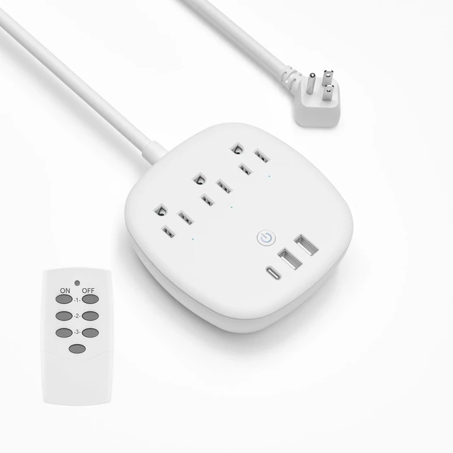 Main image of Remote Control Power Strip with 3 Independent Outlets, 3 USBs 20W USB-C, 3.9Ft Extension Cord, 15A/1875W Overload, Protection for Home Office