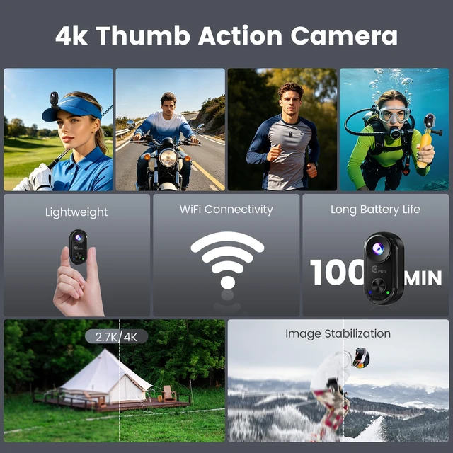 Alt view image 3 of 7 - 4K Mini Body Camera with WiFi & Magnetic Mount, Thumb Size Wearable POV Camera 6-Axis EIS, 40M Waterproof Action Cam 20MP, Hands-Free Recording for TikTok YouTube Vlog Motorcycle Helmet