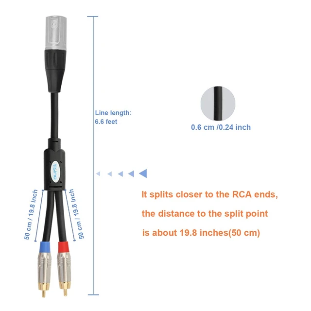 Alt view image 6 of 7 - 2 RCA to XLR Male Y Splitter Cable, Unbalanced Dual RCA Male to 1 XLR Splitter Duplicator Lead Y-Cable Adapter - 6.6 feet