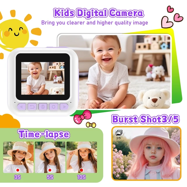 Alt view image 3 of 7 - Kids Instant Print Camera, Christmas Birthday Gifts for Girls Boys Purple Children Digital Camera with 32GB Card, Game, Music, 1080P Video Kids Print Camera, 3-10 Year Old Girls Portable Kids Toys
