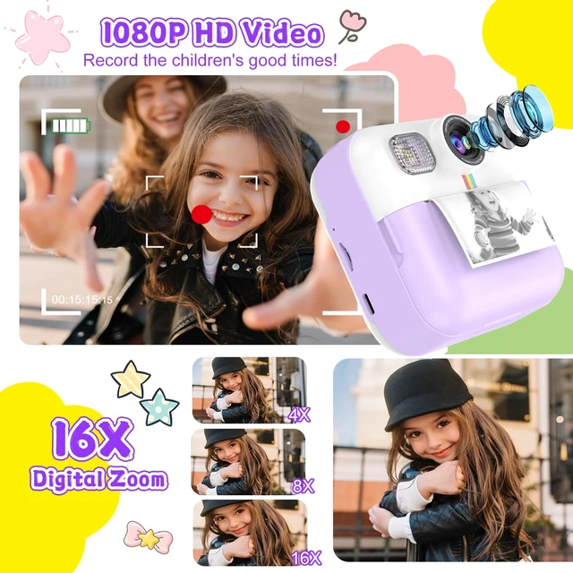 Alt view image 4 of 7 - Kids Instant Print Camera, Christmas Birthday Gifts for Girls Boys Purple Children Digital Camera with 32GB Card, Game, Music, 1080P Video Kids Print Camera, 3-10 Year Old Girls Portable Kids Toys