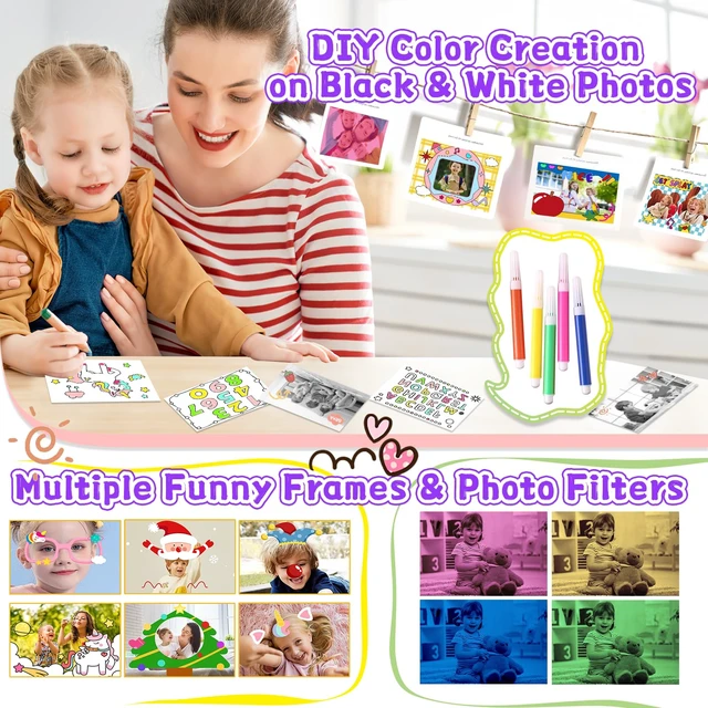 Alt view image 5 of 7 - Kids Instant Print Camera, Christmas Birthday Gifts for Girls Boys Purple Children Digital Camera with 32GB Card, Game, Music, 1080P Video Kids Print Camera, 3-10 Year Old Girls Portable Kids Toys
