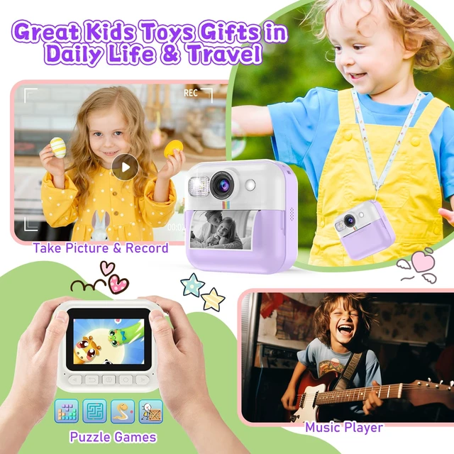 Alt view image 7 of 7 - Kids Instant Print Camera, Christmas Birthday Gifts for Girls Boys Purple Children Digital Camera with 32GB Card, Game, Music, 1080P Video Kids Print Camera, 3-10 Year Old Girls Portable Kids Toys