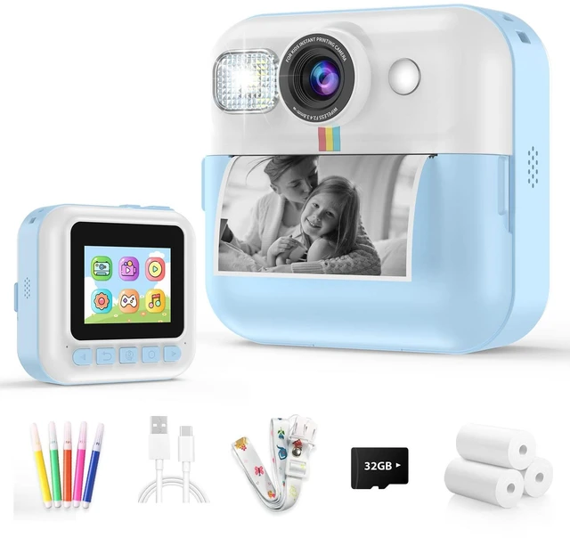 Main image of Kids Camera for Boys, Instant Print Camera with 1080P Video 32GB Card Blue Kids Christmas Birthday Gifts, Children Digital Camera with Game, Music Player, Portable Toys for 3-10 Year Old Boys