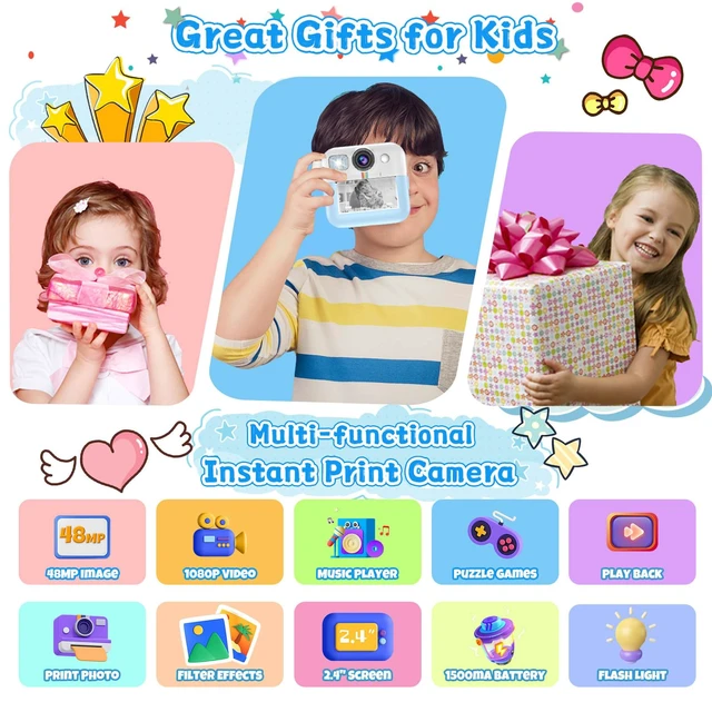 Alt view image 2 of 7 - Kids Camera for Boys, Instant Print Camera with 1080P Video 32GB Card Blue Kids Christmas Birthday Gifts, Children Digital Camera with Game, Music Player, Portable Toys for 3-10 Year Old Boys