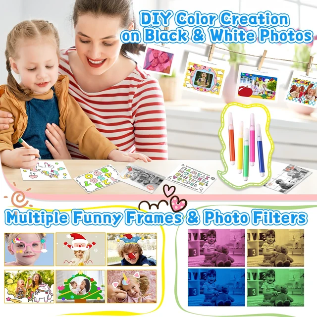 Alt view image 5 of 7 - Kids Camera for Boys, Instant Print Camera with 1080P Video 32GB Card Blue Kids Christmas Birthday Gifts, Children Digital Camera with Game, Music Player, Portable Toys for 3-10 Year Old Boys