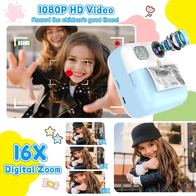 Alt view image 4 of 7 - Kids Camera for Boys, Instant Print Camera with 1080P Video 32GB Card Blue Kids Christmas Birthday Gifts, Children Digital Camera with Game, Music Player, Portable Toys for 3-10 Year Old Boys