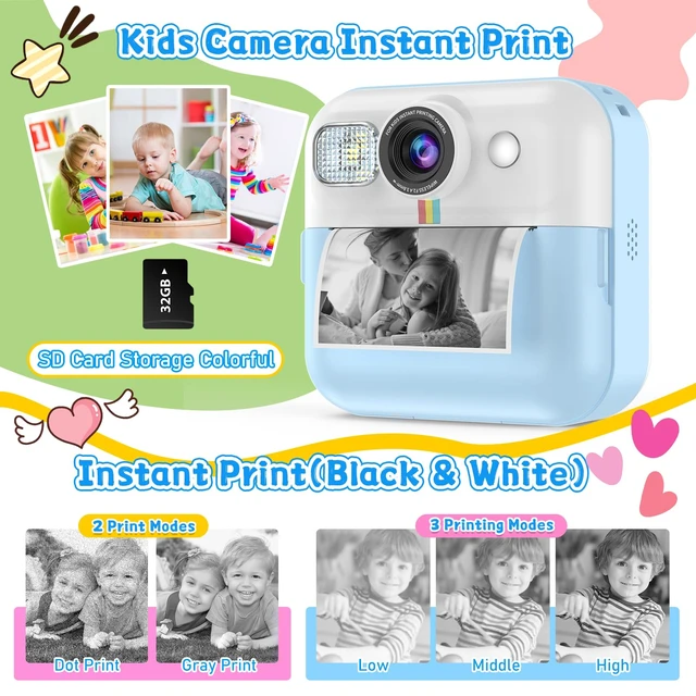 Alt view image 6 of 7 - Kids Camera for Boys, Instant Print Camera with 1080P Video 32GB Card Blue Kids Christmas Birthday Gifts, Children Digital Camera with Game, Music Player, Portable Toys for 3-10 Year Old Boys