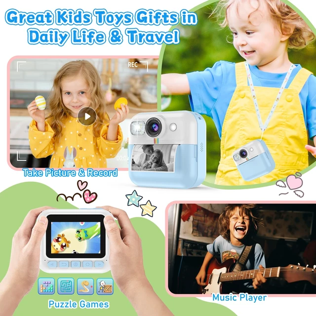 Alt view image 7 of 7 - Kids Camera for Boys, Instant Print Camera with 1080P Video 32GB Card Blue Kids Christmas Birthday Gifts, Children Digital Camera with Game, Music Player, Portable Toys for 3-10 Year Old Boys