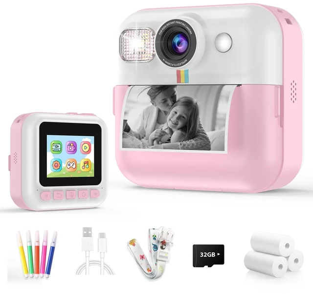 Main image of Kids Camera for Girls, Instant Print Camera 1080P Video with 32GB Card Pink Kids Christmas Birthday Gifts, Children Digital Camera with Game, Music Player, Portable Toys Ages 3-10 Girls