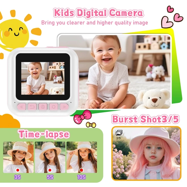 Alt view image 3 of 7 - Kids Camera for Girls, Instant Print Camera 1080P Video with 32GB Card Pink Kids Christmas Birthday Gifts, Children Digital Camera with Game, Music Player, Portable Toys Ages 3-10 Girls