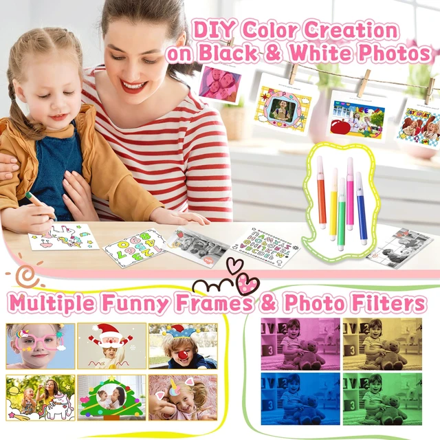 Alt view image 4 of 7 - Kids Camera for Girls, Instant Print Camera 1080P Video with 32GB Card Pink Kids Christmas Birthday Gifts, Children Digital Camera with Game, Music Player, Portable Toys Ages 3-10 Girls