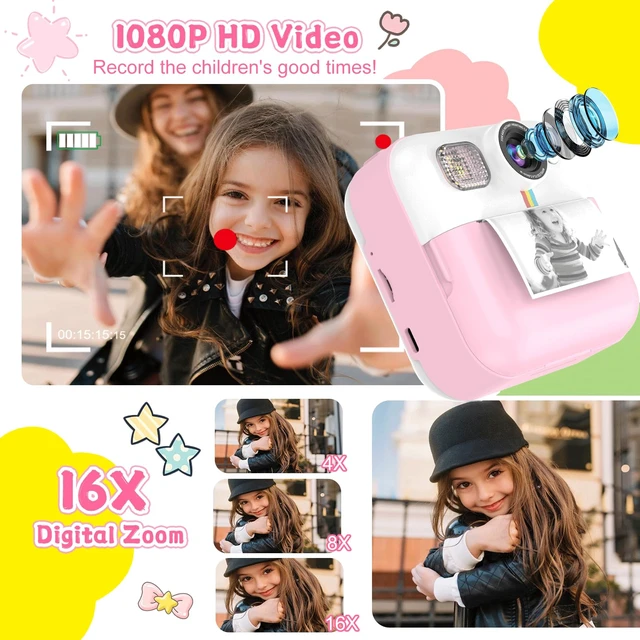 Alt view image 5 of 7 - Kids Camera for Girls, Instant Print Camera 1080P Video with 32GB Card Pink Kids Christmas Birthday Gifts, Children Digital Camera with Game, Music Player, Portable Toys Ages 3-10 Girls