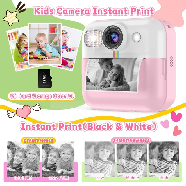 Alt view image 6 of 7 - Kids Camera for Girls, Instant Print Camera 1080P Video with 32GB Card Pink Kids Christmas Birthday Gifts, Children Digital Camera with Game, Music Player, Portable Toys Ages 3-10 Girls