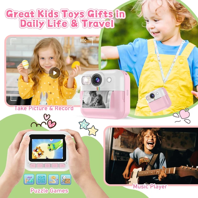 Alt view image 7 of 7 - Kids Camera for Girls, Instant Print Camera 1080P Video with 32GB Card Pink Kids Christmas Birthday Gifts, Children Digital Camera with Game, Music Player, Portable Toys Ages 3-10 Girls