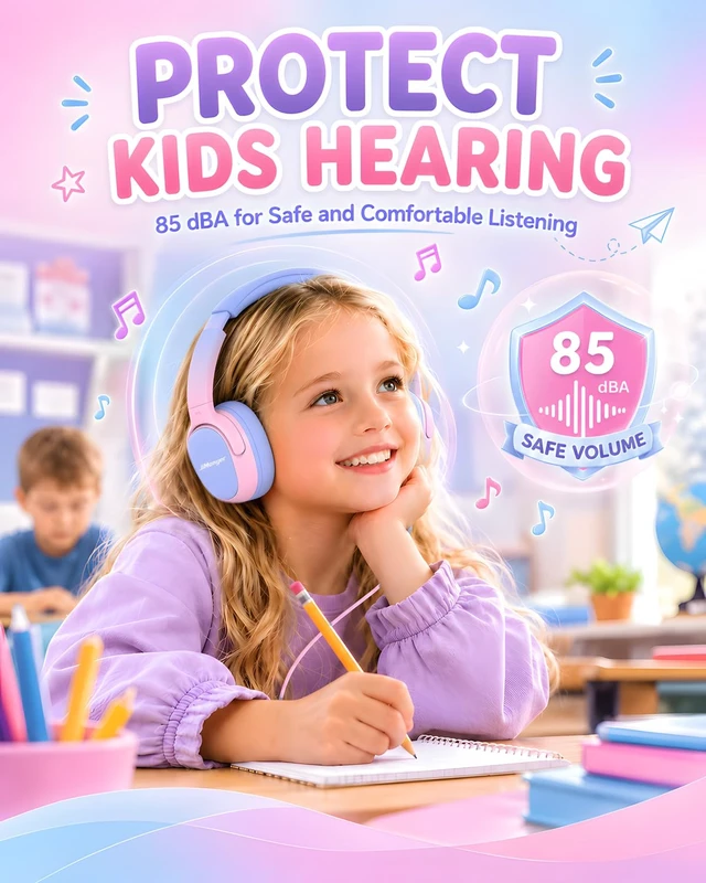 Alt view image 2 of 6 - Kids Headphones with Safe Volume Limited for School (PinkGradient) 3.5mm Wired, Foldable, Stereo Sound On-Ear Headset for iPad Computer Boys Girls