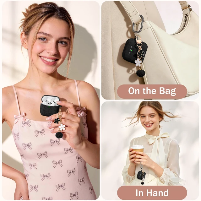Alt view image 6 of 7 - for Airpods 5 Case & Airpods 4 Cute Case Cover with Cleaner Kit Engraved Soft Silicone Protective Case for AirPods 4 & AirPods 5 with Flower Charm Keychain, Carabiner for Girly Women Men