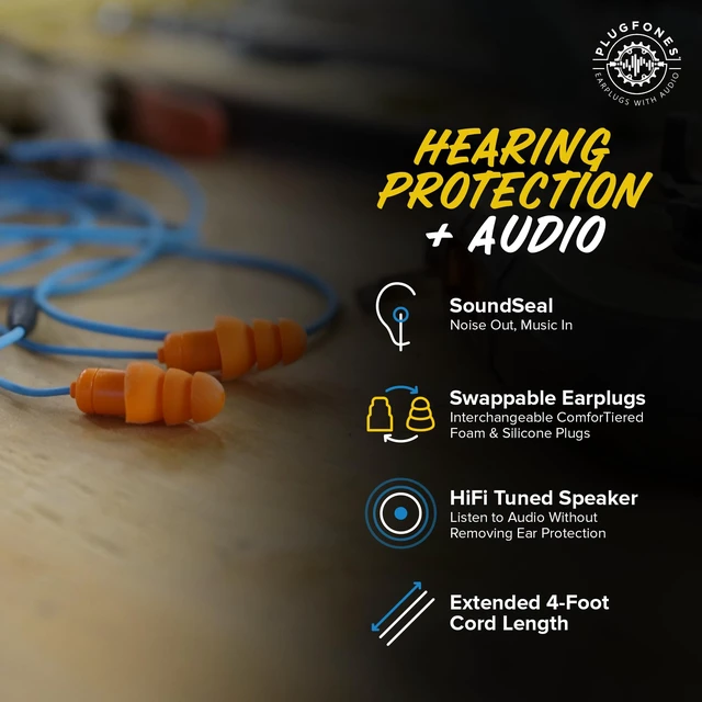 Alt view image 3 of 7 - Guardian Earplug Headphones, OSHA Compliant Work Earbuds, Orange 29dB NRR Foam & 27dB Silicone Plugs, Ear Plug Headphones for Work, Construction & Helmet Use, PPE Safety Earbuds, 4Ft Cord