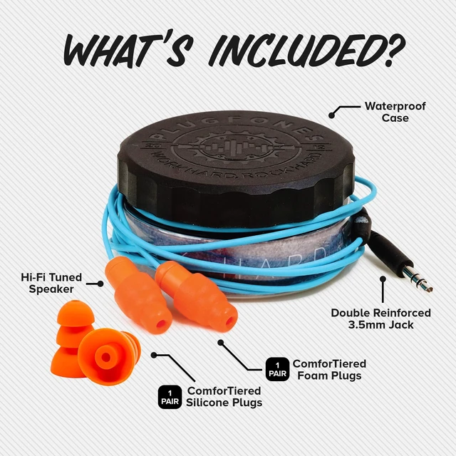 Alt view image 4 of 7 - Guardian Earplug Headphones, OSHA Compliant Work Earbuds, Orange 29dB NRR Foam & 27dB Silicone Plugs, Ear Plug Headphones for Work, Construction & Helmet Use, PPE Safety Earbuds, 4Ft Cord