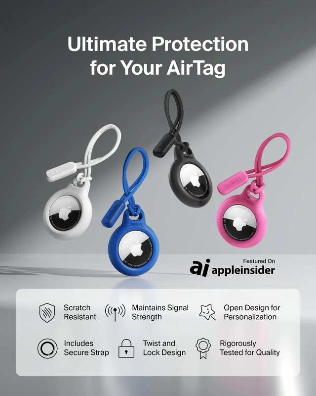 Alt view image 2 of 7 - Apple Airtag Secure Holder With Strap - Apple Air Tag Keychain - Airtag Holder With Strap For Key Ring - Airtag Keychain Accessories - Scratch Resistant Airtag Case With Raised Edges - Pink