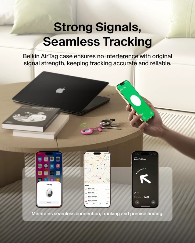 Alt view image 6 of 7 - Apple Airtag Secure Holder With Strap - Apple Air Tag Keychain - Airtag Holder With Strap For Key Ring - Airtag Keychain Accessories - Scratch Resistant Airtag Case With Raised Edges - Pink
