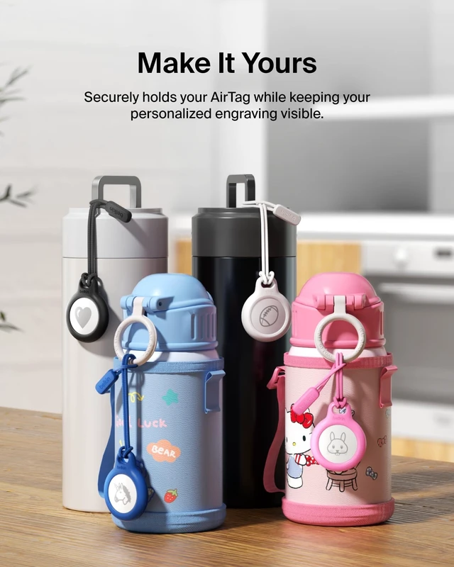 Alt view image 7 of 7 - Apple Airtag Secure Holder With Strap - Apple Air Tag Keychain - Airtag Holder With Strap For Key Ring - Airtag Keychain Accessories - Scratch Resistant Airtag Case With Raised Edges - Pink