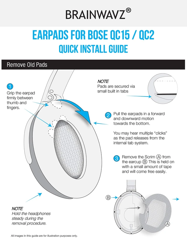Alt view image 6 of 7 - Replacement Earpads for Bose QC15 Headphones, Upgraded Quality w/Real Memory Foam, High Grade Replacement Ear Pad Material, Also Fits QuietComfort 15 2 Ae2 Ae2i Ae2w, By