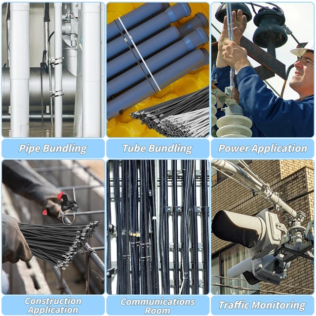 Alt view image 6 of 7 - 500PCS Metal Zip Ties, Silver Black 12 Inch Heavy Duty Metal Zip Ties, Multi-Purpose Self-Locking Cable Tie for Vehicles Farms Plants Fences Pipe Bundling