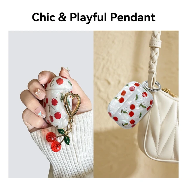 Alt view image 3 of 7 - Compatible with AirPods Pro Case (1st Generation), Cute Cherry Pretty Aesthetic AirPod Pro Case Cover with Cherry Keychain, Soft TPU Protective Shockproof Case for Women Girl