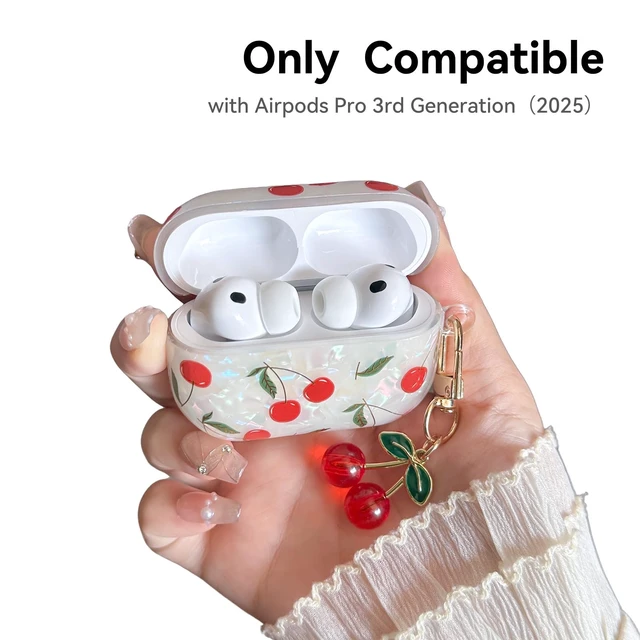 Alt view image 2 of 7 - Compatible with AirPods Pro 3 Case, Cute Pretty Aesthetic AirPod Pro 3 Case Cover with Cherry Keychain, Premium TPU Protective Shockproof Case for Women Girl