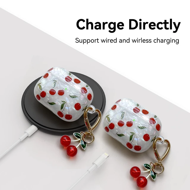 Alt view image 6 of 7 - Compatible with AirPods Pro Case (1st Generation), Cute Cherry Pretty Aesthetic AirPod Pro Case Cover with Cherry Keychain, Soft TPU Protective Shockproof Case for Women Girl